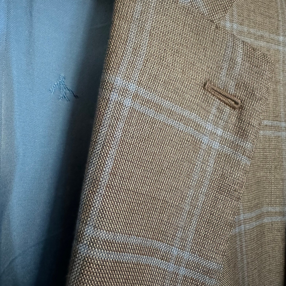 Isaia Sand & Sky Blue CASHSILK Sport Coat Blue Windowpane - 52 (42US) 8R -Italy - Picture 4 of 13